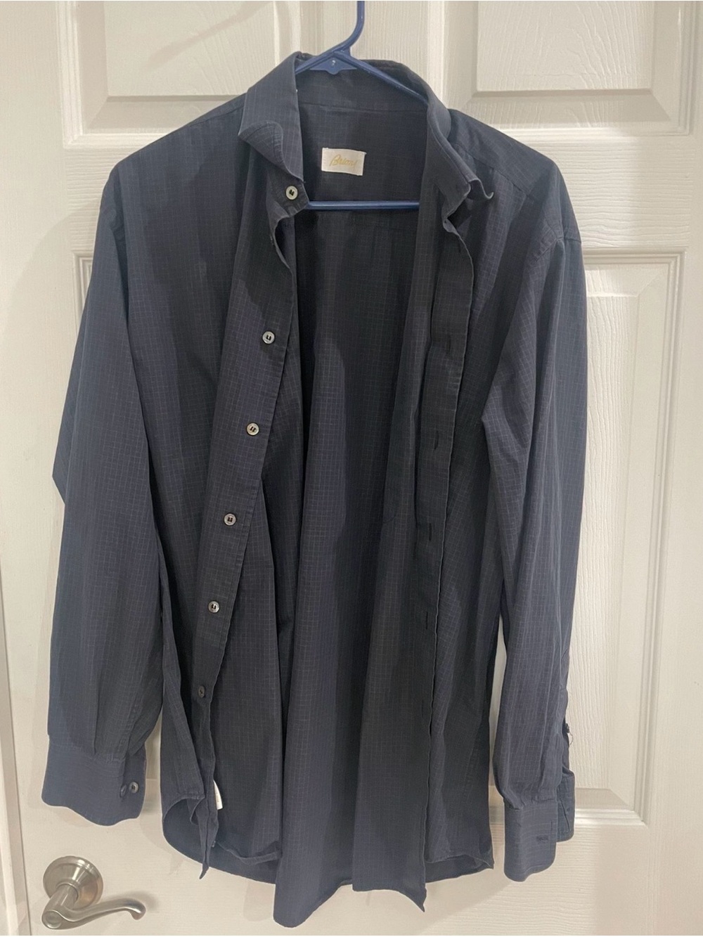 Brioni Dark Charcoal Grid-Pattern Dress Shirt